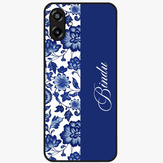 Blue Vintage Floral Pattern Glass Case upright view showcasing timeless floral illustration with vintage inspired style.