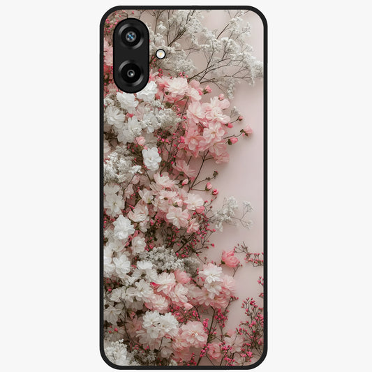 Blush Blossom Cloud Glass Case showing flat back view with dreamy blush cloud blossom artwork and glossy glass finish.