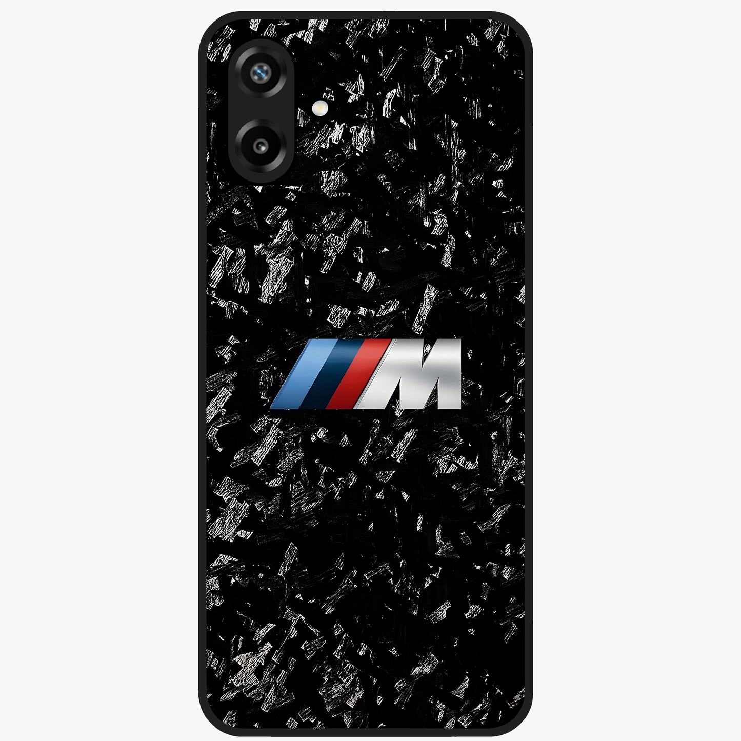 Carbon Speed Mark Glass Case showing flat back view with sporty carbon pattern artwork and glossy glass finish.