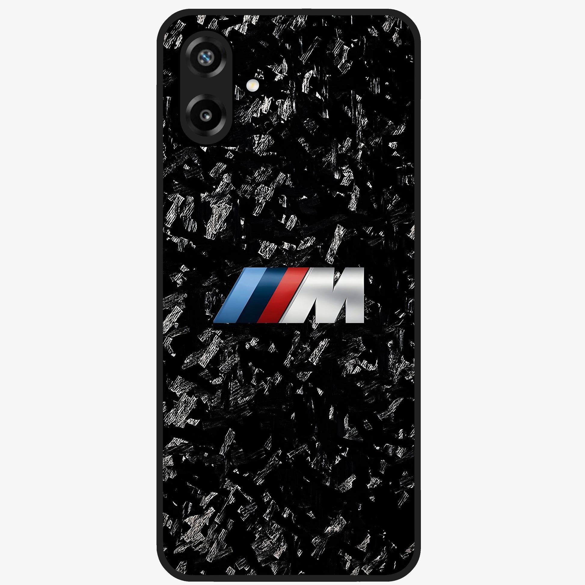 Carbon Speed Mark Glass Case showing flat back view with sporty carbon pattern artwork and glossy glass finish.