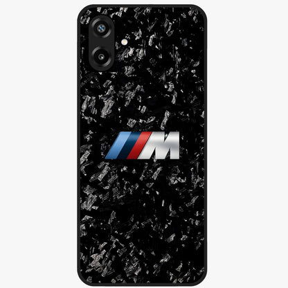 Carbon Speed Mark Glass Case showing flat back view with sporty carbon pattern artwork and glossy glass finish.