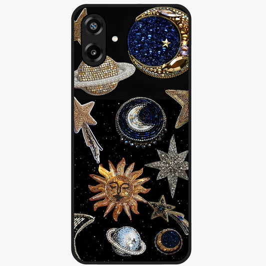 Celestial Gem Constellations Glass Case showing flat back view with sparkling constellation artwork and glossy glass finish.