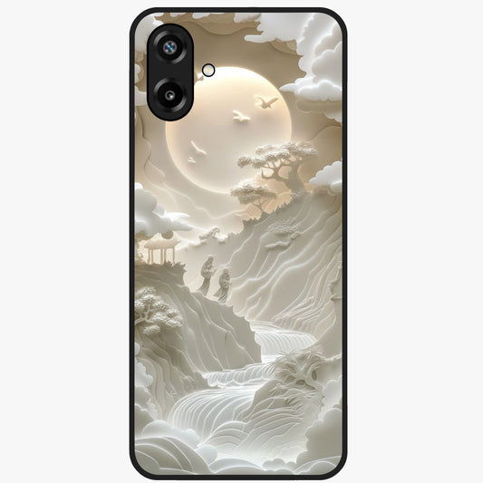 Celestial Origami Glass Case showing flat back view with artistic origami inspired celestial artwork and glossy glass finish.