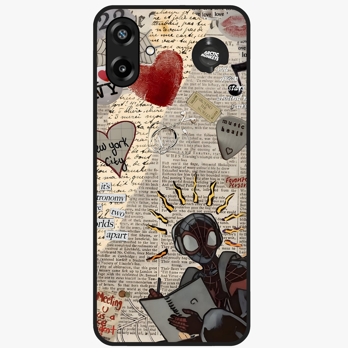 City Dream Sketch Glass Case showing flat back view with artistic city skyline sketch artwork and glossy glass finish.