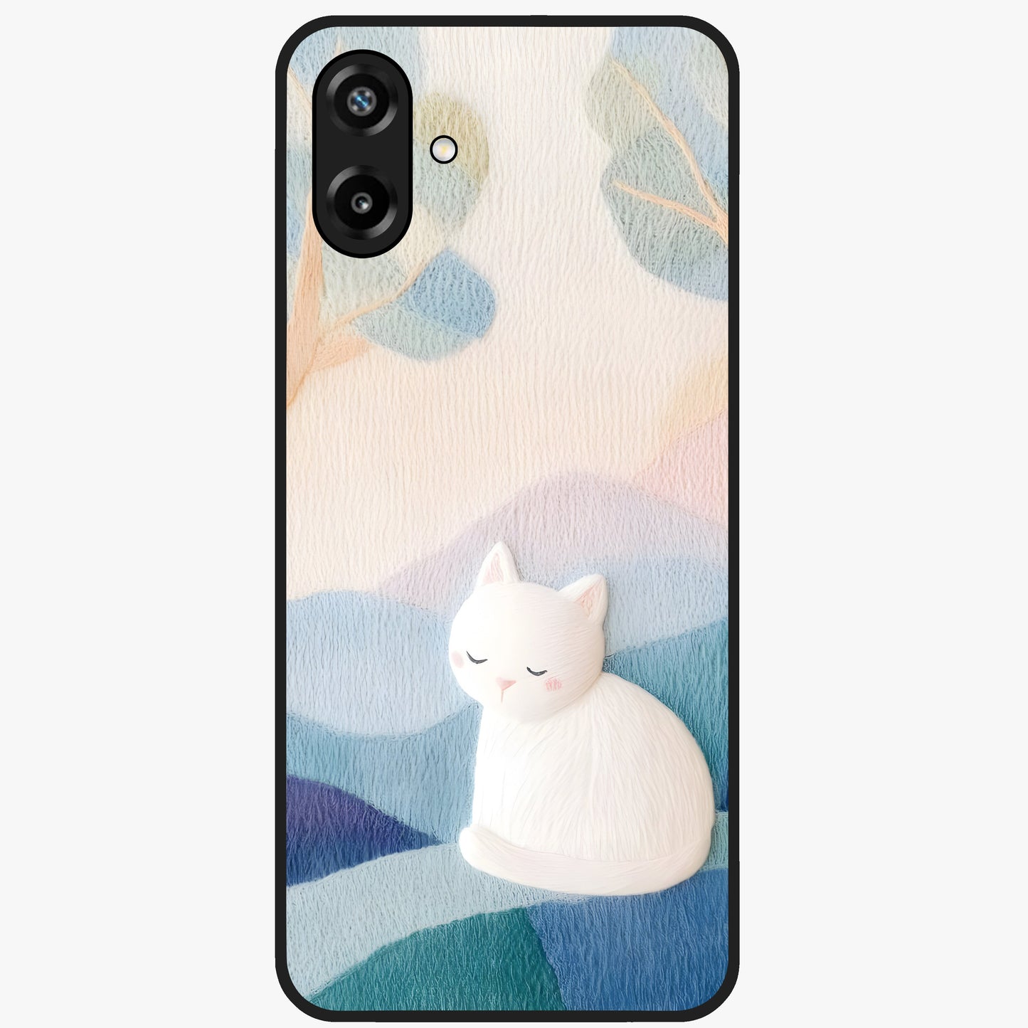 Cotton Dream Cat Glass Case showing flat back view with soft dreamy cat artwork and glossy glass finish.
