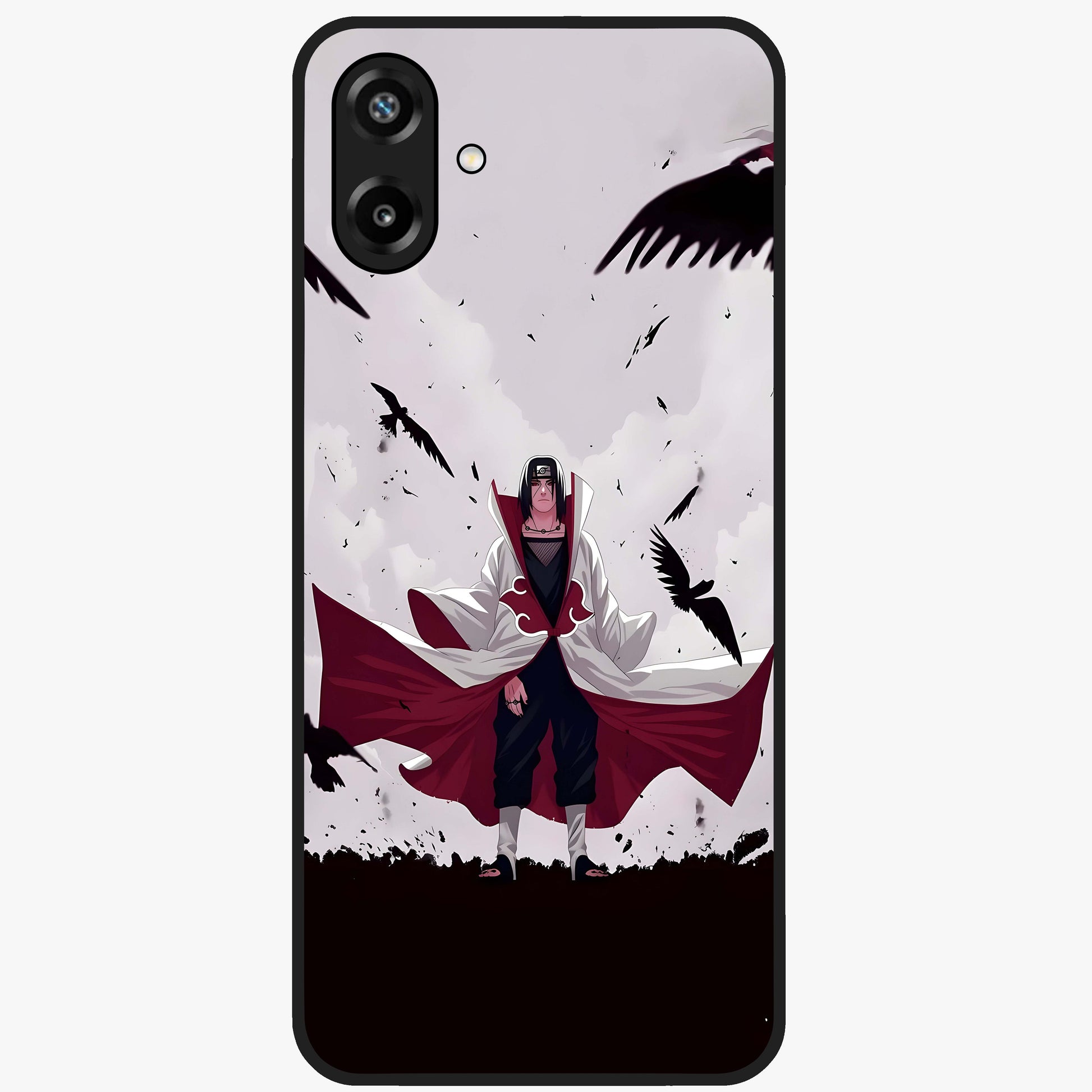 Crimson Crow Ascension Glass Case showing flat back view with mystical crow artwork and glossy glass finish.