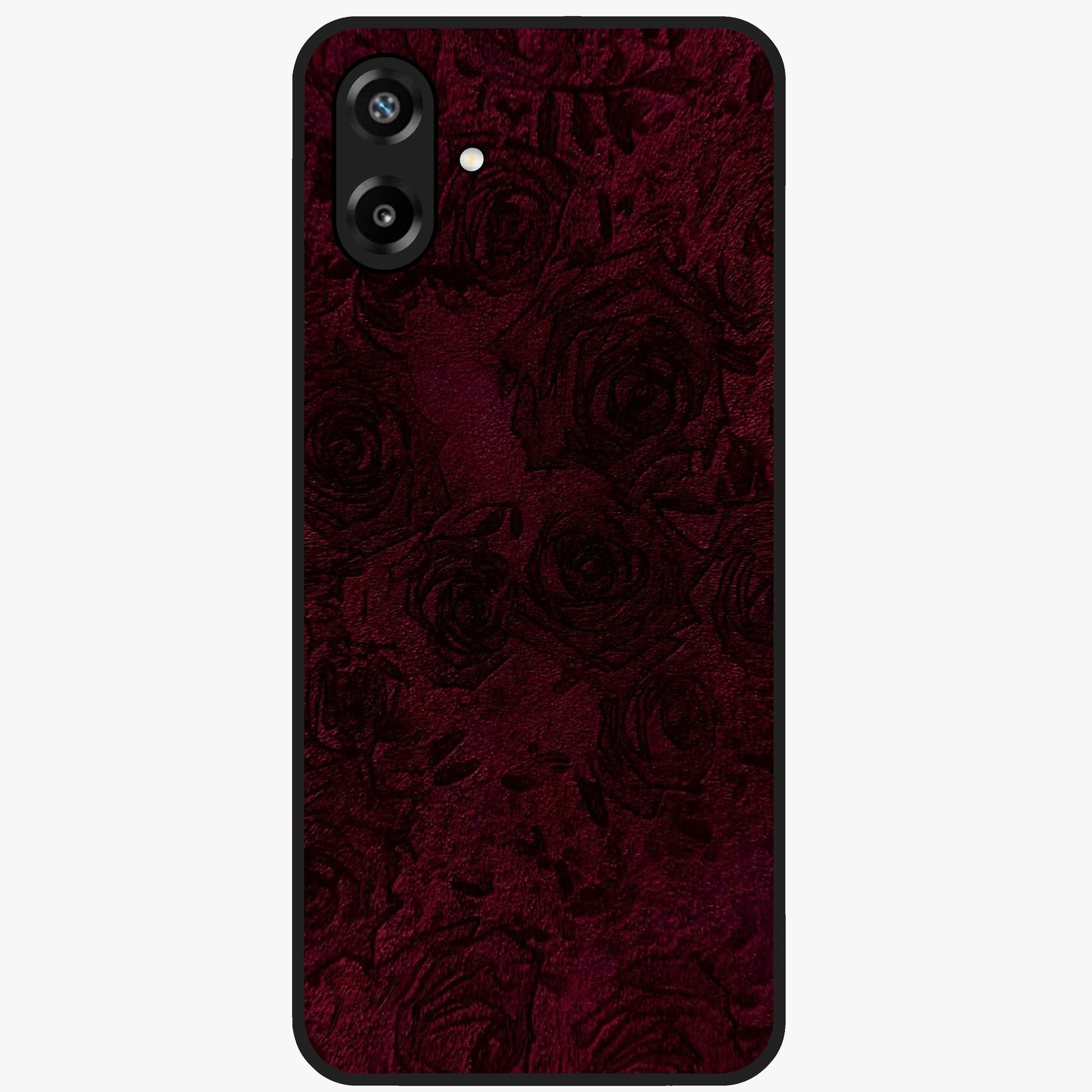 Crimson Fade Flow Glass Case showing flat back view with flowing crimson gradient artwork and glossy glass finish.
