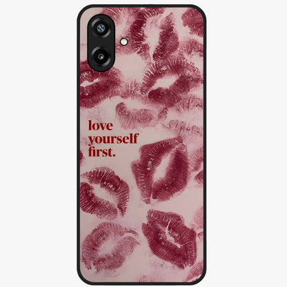 Crimson Kiss Love Glass Case showing flat back view with romantic crimson themed artwork and glossy glass finish.