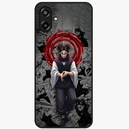 Cursed Ritual Ascension Glass Case showing flat back view with dark ritual themed artwork and glossy glass finish.