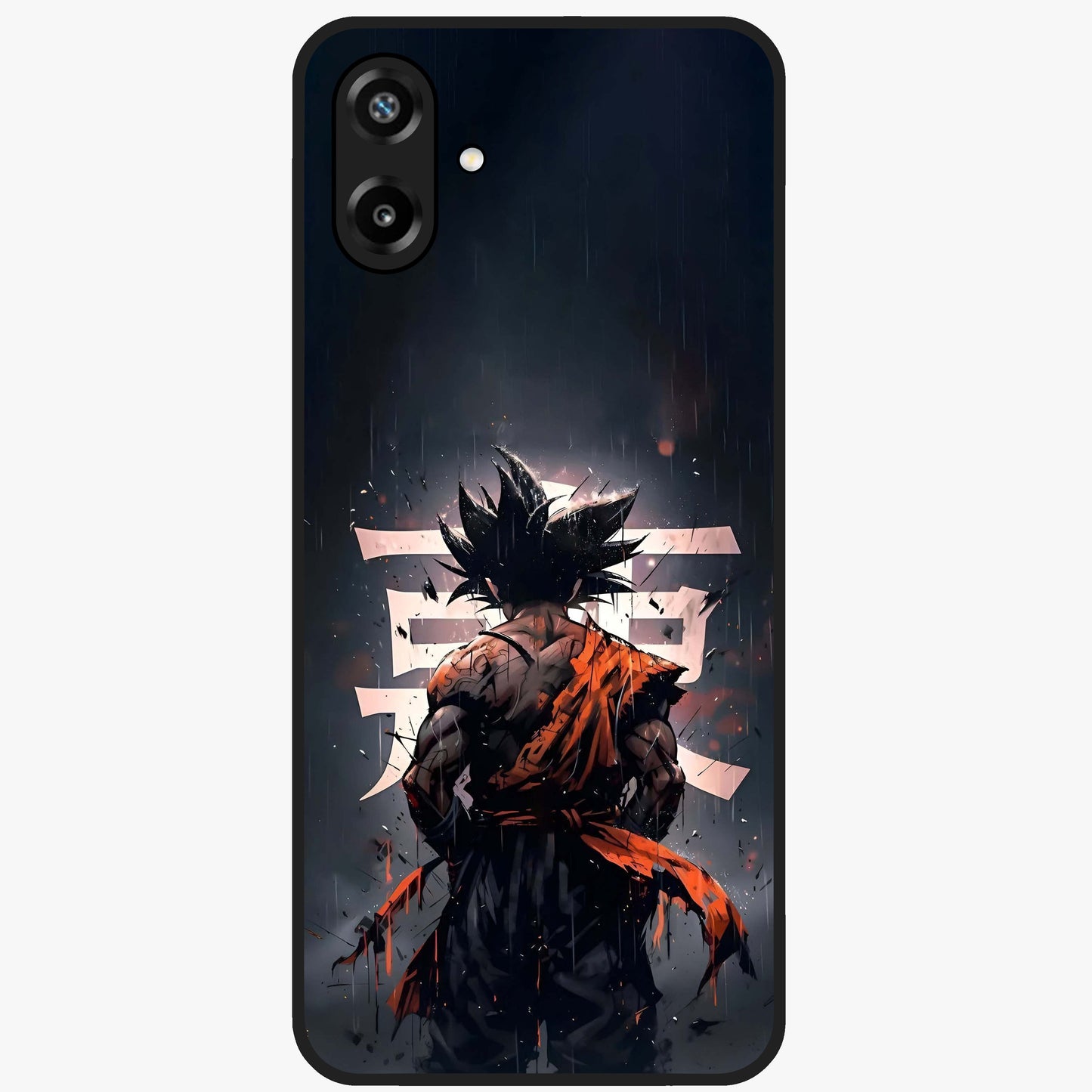 Dark Warrior In Rain Glass Case showing flat back view with warrior artwork in rainy atmosphere and glossy glass finish.