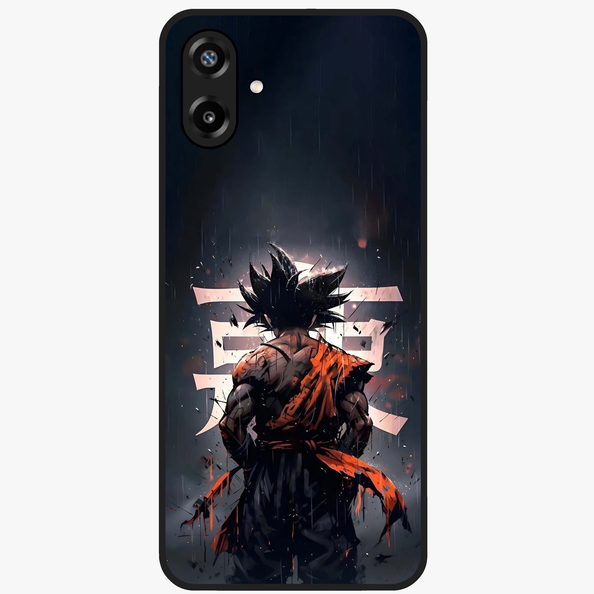 Dark Warrior In Rain Glass Case showing flat back view with warrior artwork in rainy atmosphere and glossy glass finish.