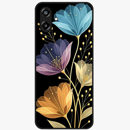 Delicate Multicolor Flowers Glass Case showing flat back view with vibrant floral artwork and glossy glass finish.