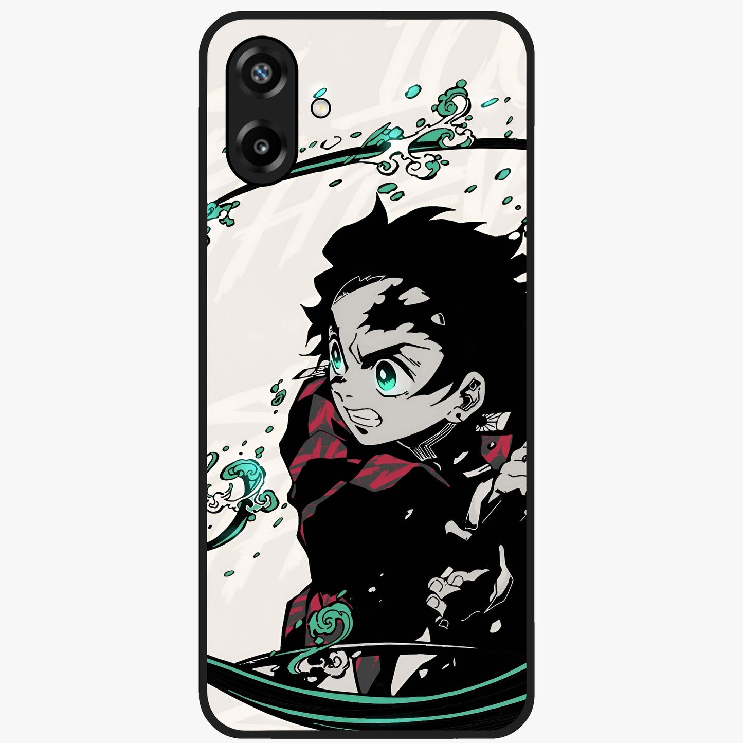 Demon Slayer Glass Case showing flat back view with bold anime inspired artwork and glossy glass finish.