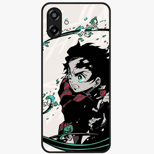 Demon Slayer Glass Case showing flat back view with bold anime inspired artwork and glossy glass finish.