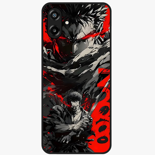 Demon Sword Resolve Glass Case showing flat back view with fierce sword warrior artwork and glossy glass finish.