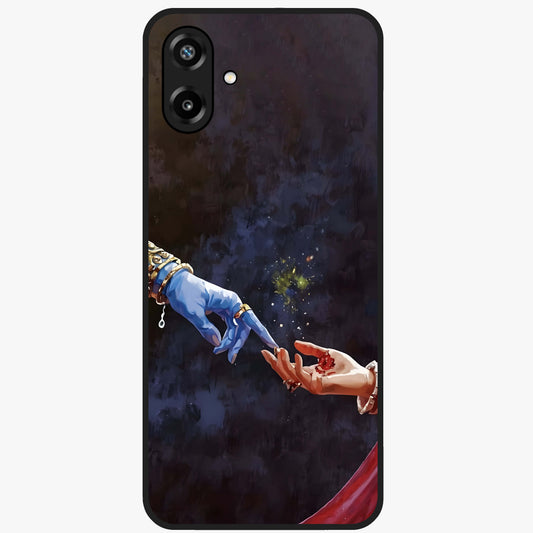 Divine Touch Eternal Glass Case showing flat back view with spiritual themed artwork and glossy glass finish.