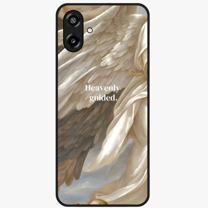 Divine Winged Grace Glass Case showing flat back view with elegant wing inspired artwork and glossy glass finish.