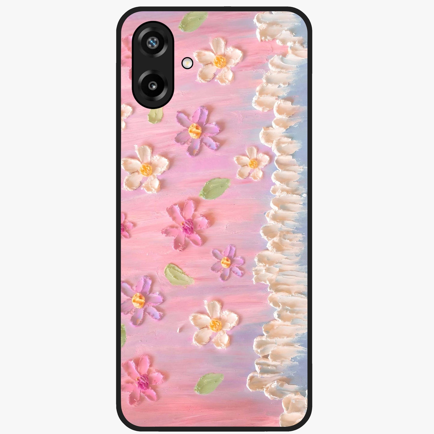 Dreamy Painted Garden Glass Case showing flat back view with artistic painted floral garden artwork and glossy glass finish.