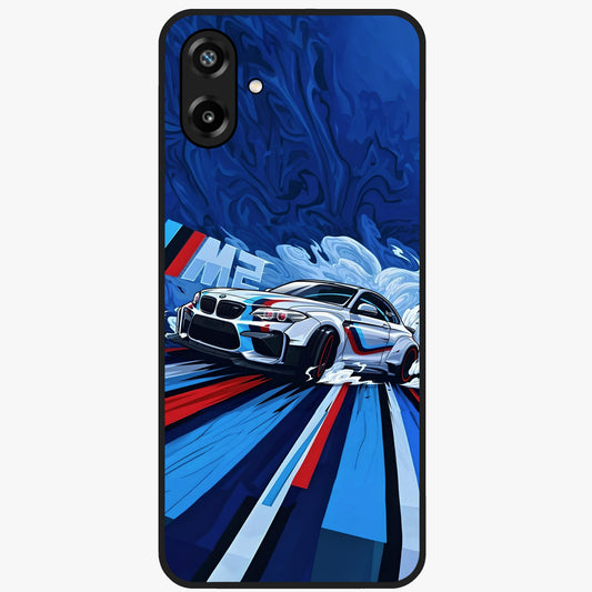 Drift Power Rush Glass Case showing flat back view with dynamic racing inspired artwork and glossy glass finish.