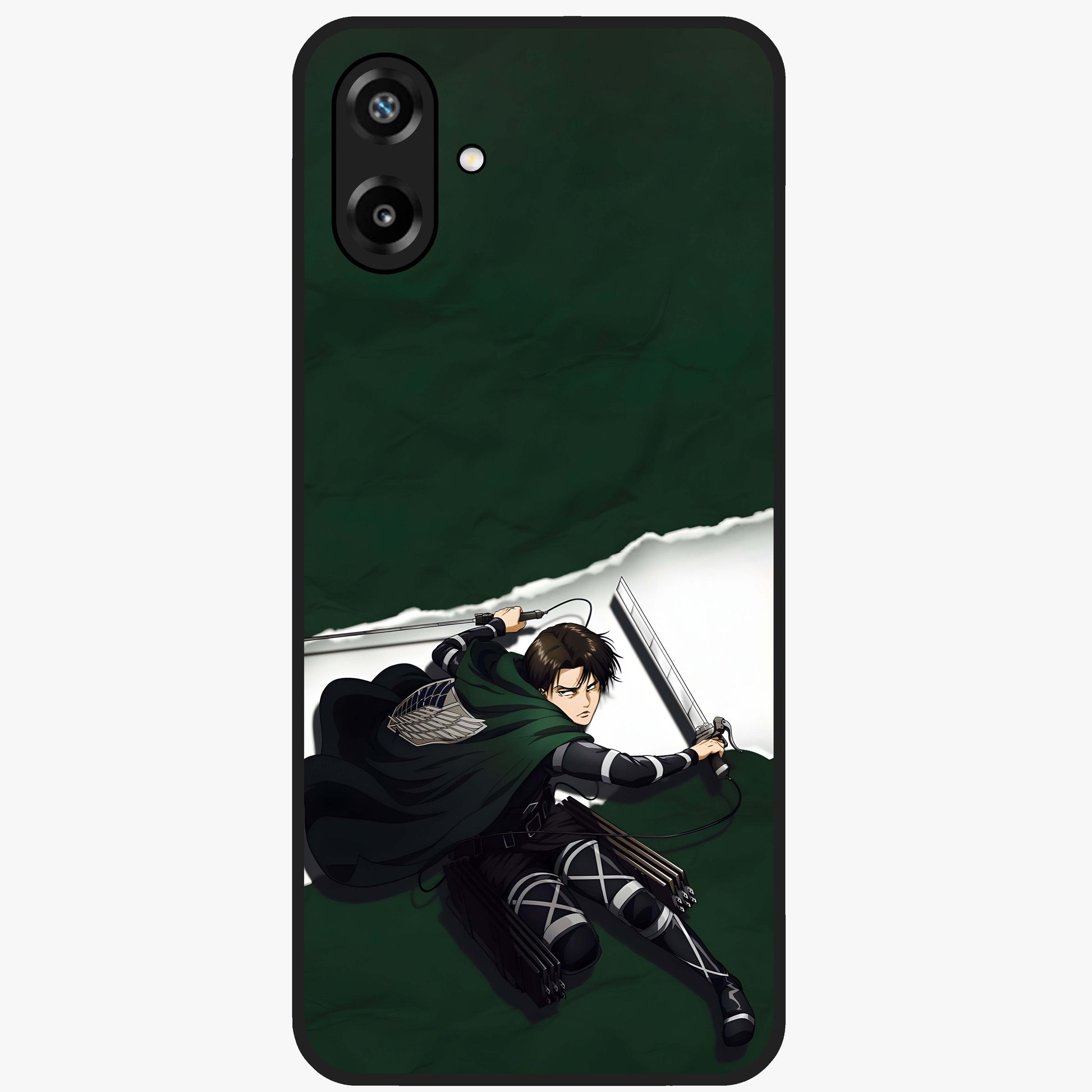 Emerald War Vanguard Glass Case showing flat back view with powerful warrior themed artwork and glossy glass finish.