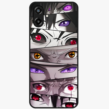 Eyes of Destiny Glass Case showing flat back view with striking eye themed artwork and glossy glass finish.