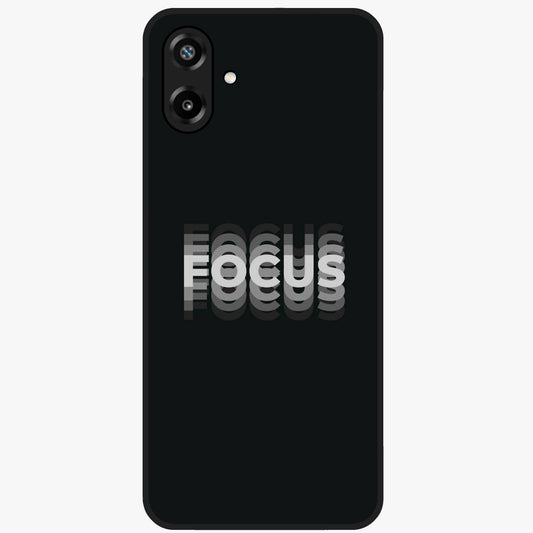 Focus Mode On Glass Case showing flat back view with bold motivational typography design and glossy glass finish.