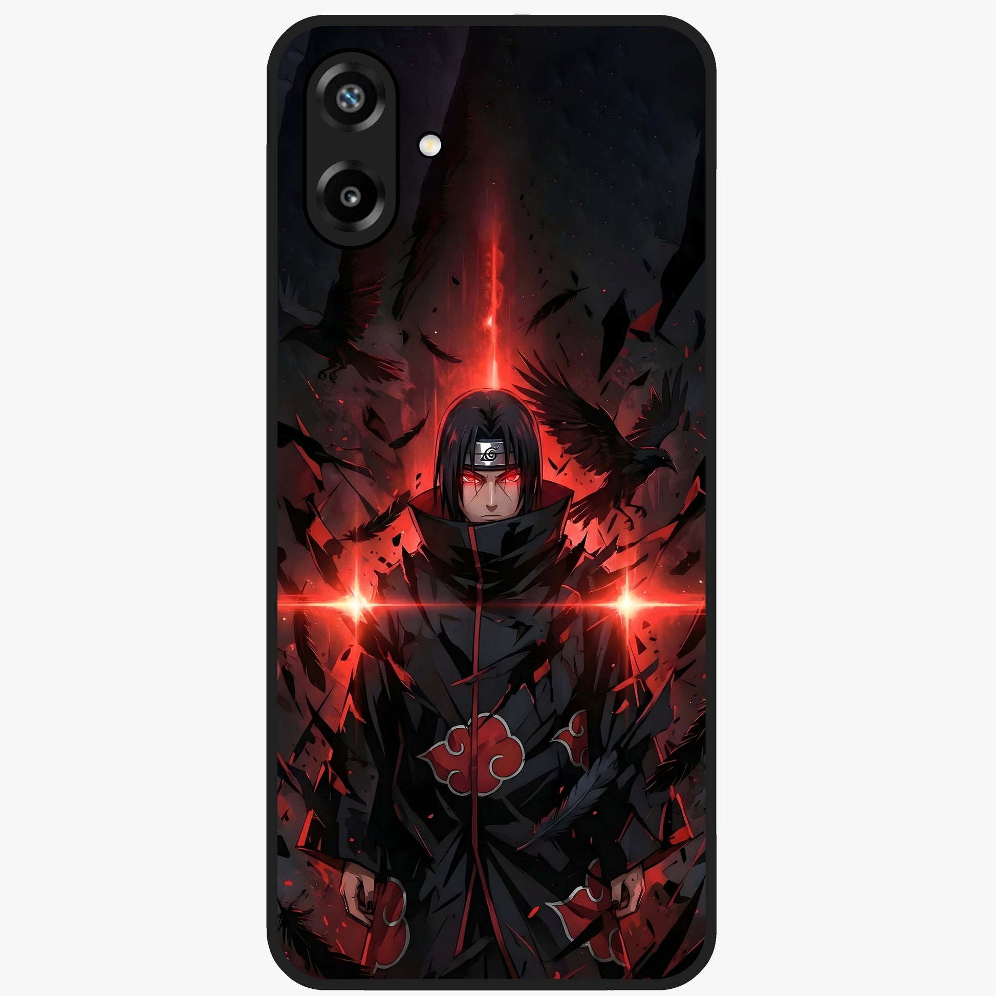 Focused Blade Discipline Glass Case showing flat back view with warrior sword themed artwork and glossy glass finish.