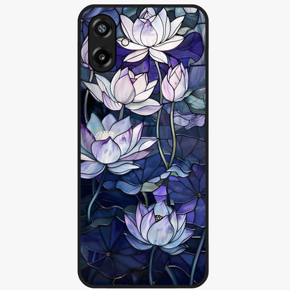 Gloss Petal Rush Glass Case showing flat back view with glossy flower petal artwork and smooth glass finish.