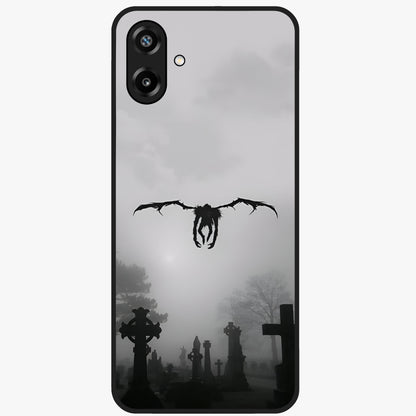 Graveyard Shadow Descent Glass Case showing flat back view with dark graveyard themed artwork and glossy glass finish.