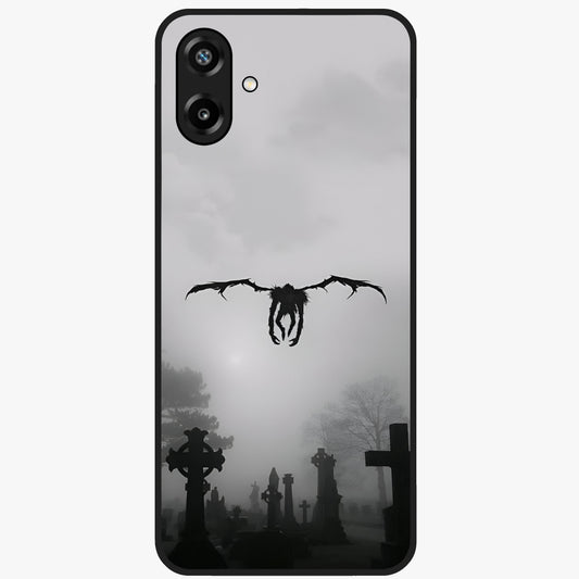 Graveyard Shadow Descent Glass Case showing flat back view with dark graveyard themed artwork and glossy glass finish.