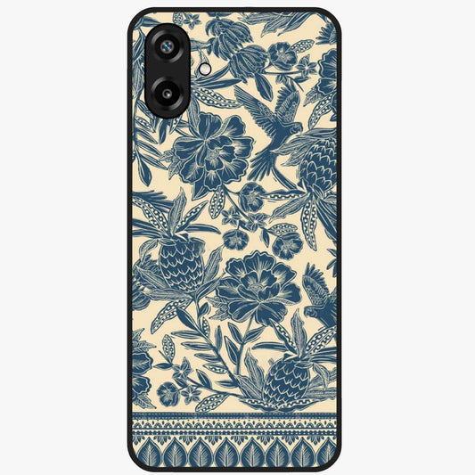 Heirloom Wild Bloom Glass Case showing flat back view with vintage inspired wild flower artwork and glossy glass finish.
