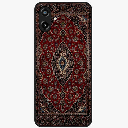Heritage Carpet Royale Glass Case showing flat back view with ornate Persian carpet inspired pattern and glossy glass finish.