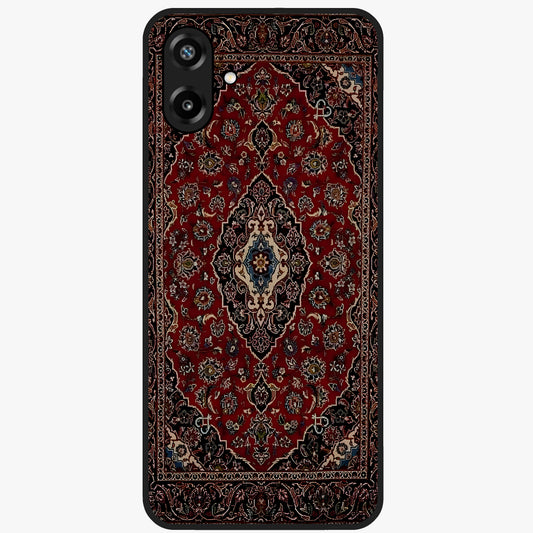 Heritage Carpet Royale Glass Case showing flat back view with ornate Persian carpet inspired pattern and glossy glass finish.