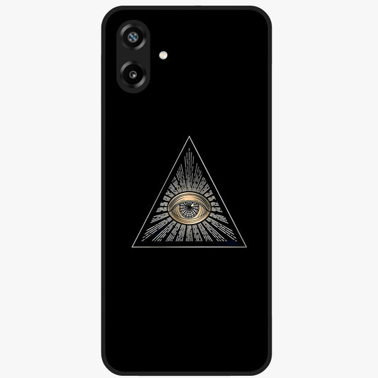 Illuminati Evil Glass Case showing flat back view with mysterious illuminati symbol artwork and glossy glass finish.