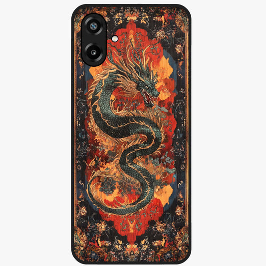 Inferno Dragon Soul Glass Case showing flat back view with fiery dragon artwork and glossy glass finish.