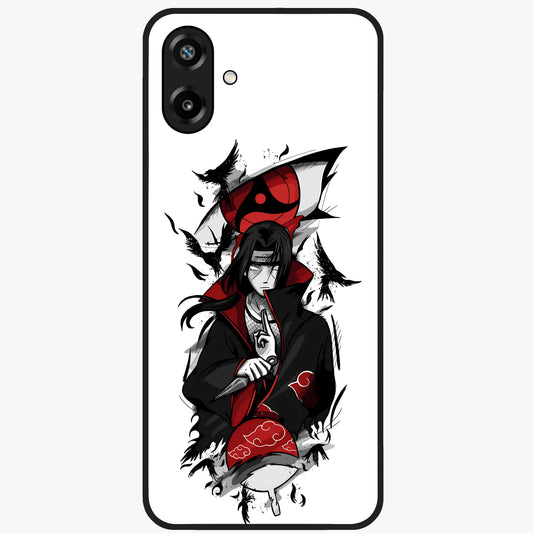 Itachi Sharingan Glass Case showing flat back view with powerful anime eye artwork and glossy glass finish.