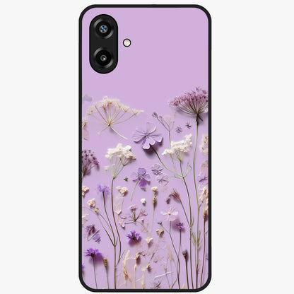 Lavender Blossom Dream Glass Case showing flat back view with soft lavender floral artwork and glossy glass finish.