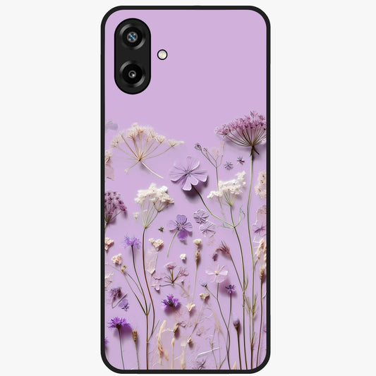 Lavender Blossom Dream Glass Case showing flat back view with soft lavender floral artwork and glossy glass finish.