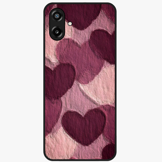 Layered Paper Hearts Glass Case showing flat back view with layered paper heart artwork and glossy glass finish.