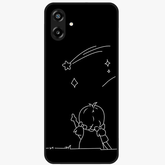 Line Art Girl With Shooting Stars Glass Case showing flat back view with minimal line art girl and shooting stars illustration and glossy glass finish.