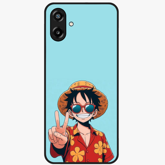 Luffy Summer Anime Vibe Glass Case showing flat back view with vibrant anime character artwork and glossy glass finish.