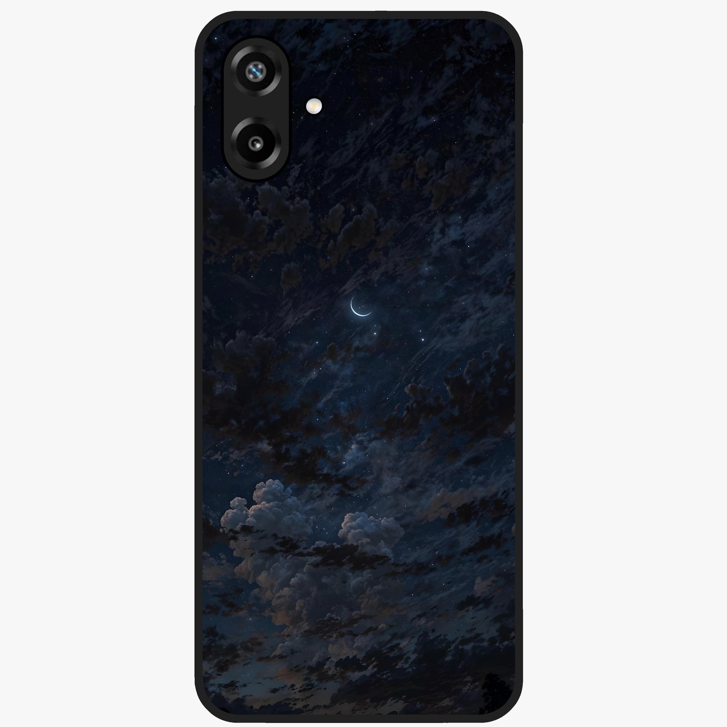 Lunar Veil Silence Glass Case showing flat back view with mystical moon veil artwork and glossy glass finish.