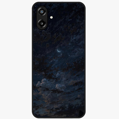 Lunar Veil Silence Glass Case showing flat back view with mystical moon veil artwork and glossy glass finish.