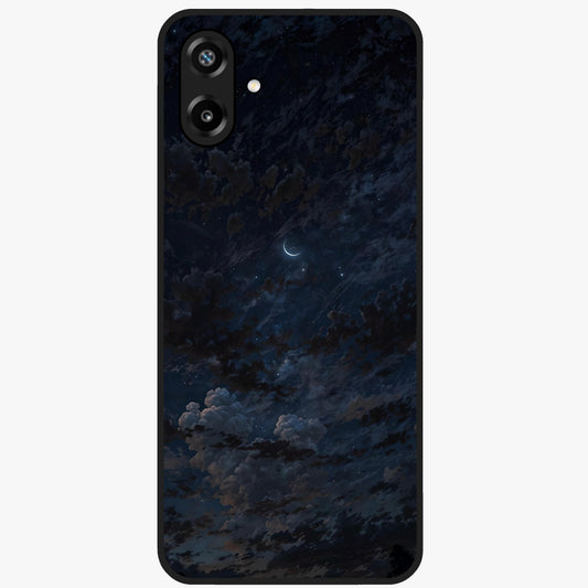 Lunar Veil Silence Glass Case showing flat back view with mystical moon veil artwork and glossy glass finish.