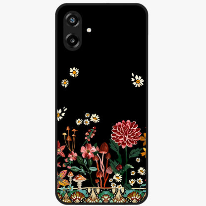 Midnight Bloom Pattern Glass Case showing flat back view with dark floral pattern artwork and glossy glass finish.