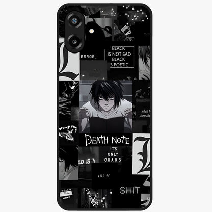 Midnight Chaos Mind Glass Case showing flat back view with abstract dark themed artwork and glossy glass finish.
