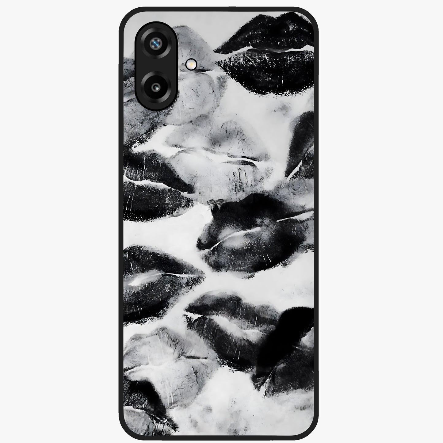 Midnight Kiss Marks Glass Case showing flat back view with lipstick kiss mark artwork and glossy glass finish.