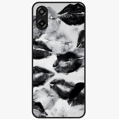 Midnight Kiss Marks Glass Case showing flat back view with lipstick kiss mark artwork and glossy glass finish.