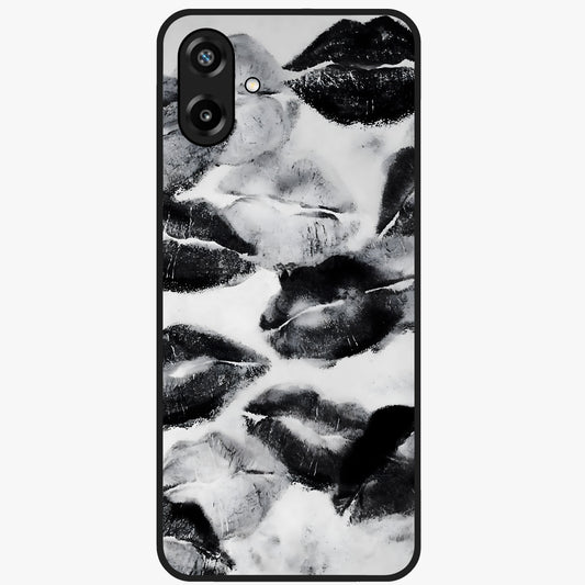 Midnight Kiss Marks Glass Case showing flat back view with lipstick kiss mark artwork and glossy glass finish.