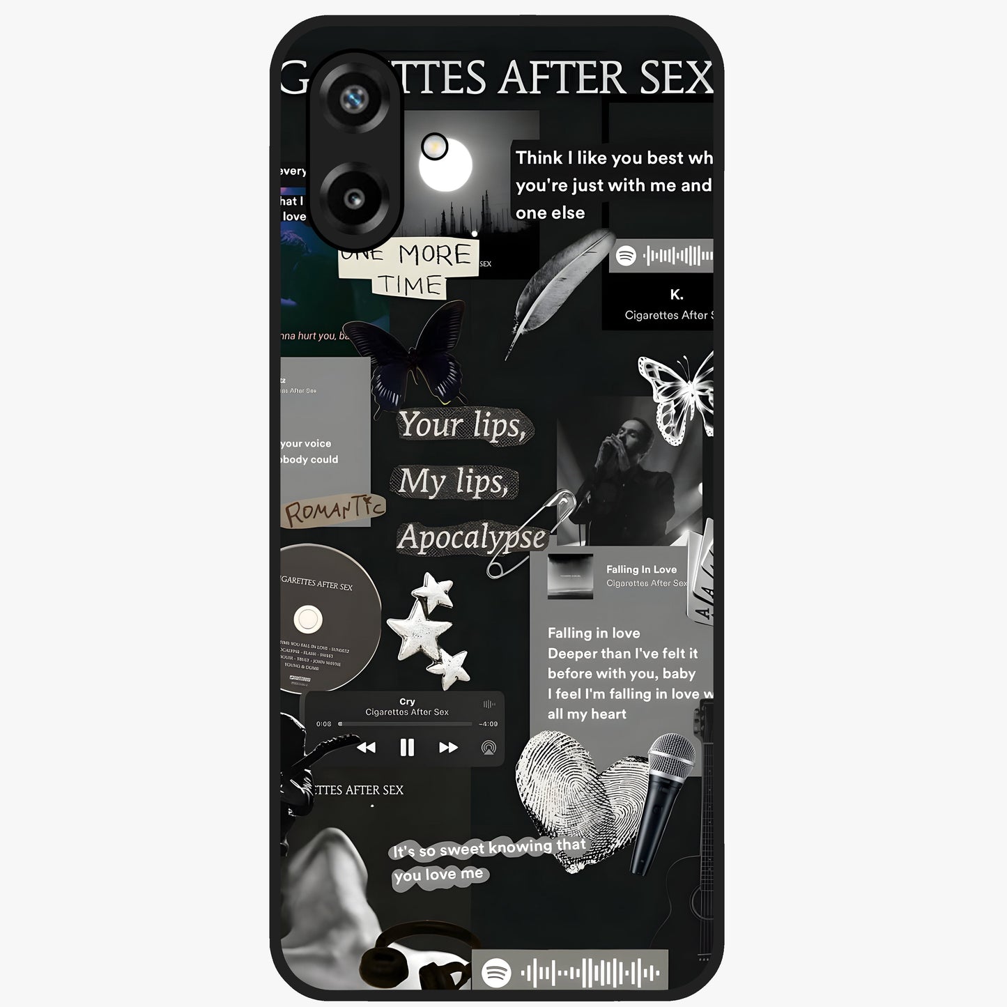 Midnight Love Echo Glass Case showing flat back view with romantic midnight themed artwork and glossy glass finish.